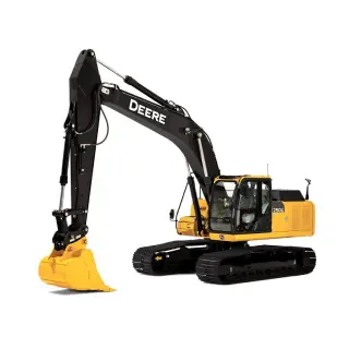 Heavy-duty excavator digging soil on active construction site